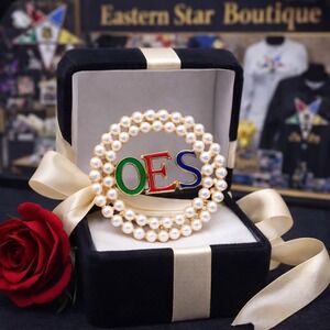 OES Eastern Star‎ Brooch Pin with White Pearls and Multicolored Rhinestones